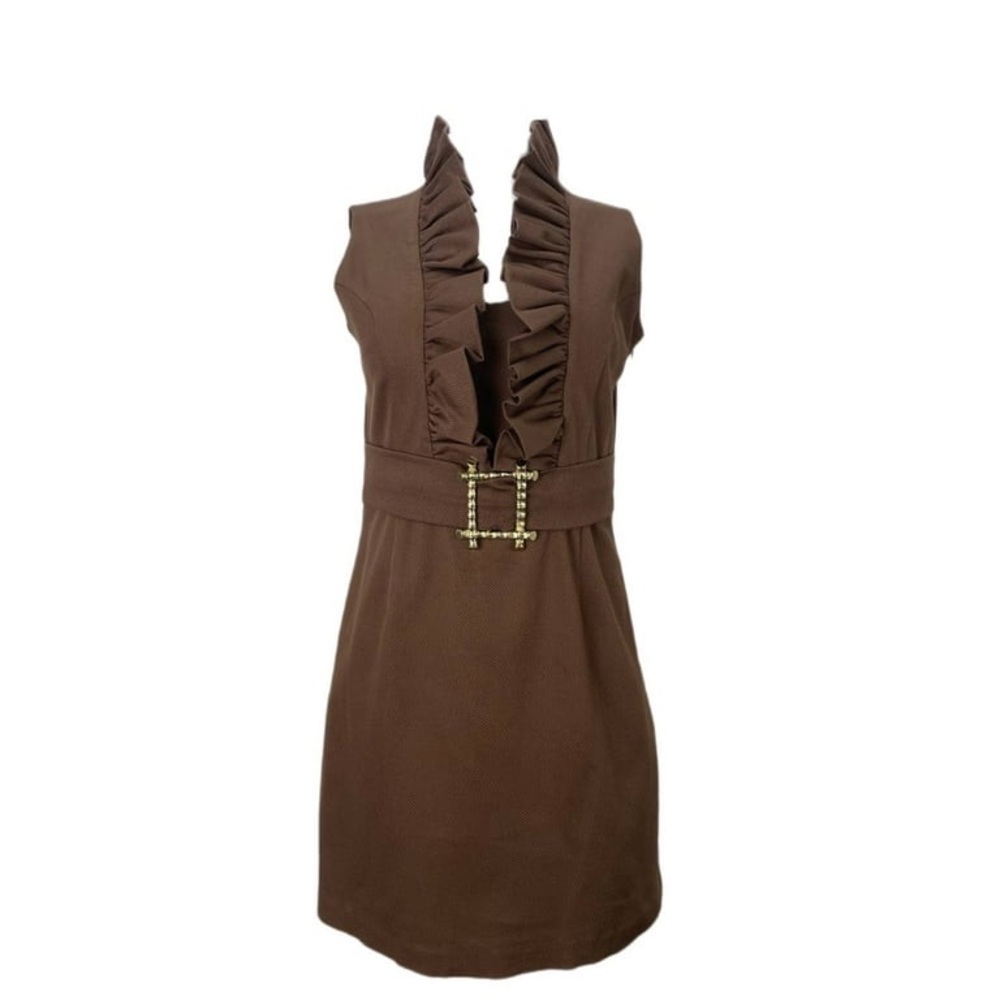 ELIZABETH MCKAY Women's Sleeveless Belted Collared Dress